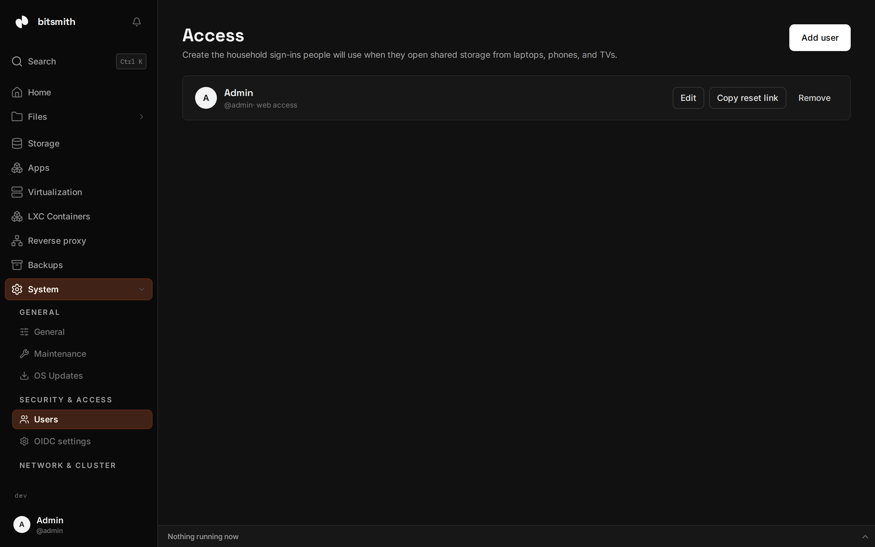 The Access page listing household users