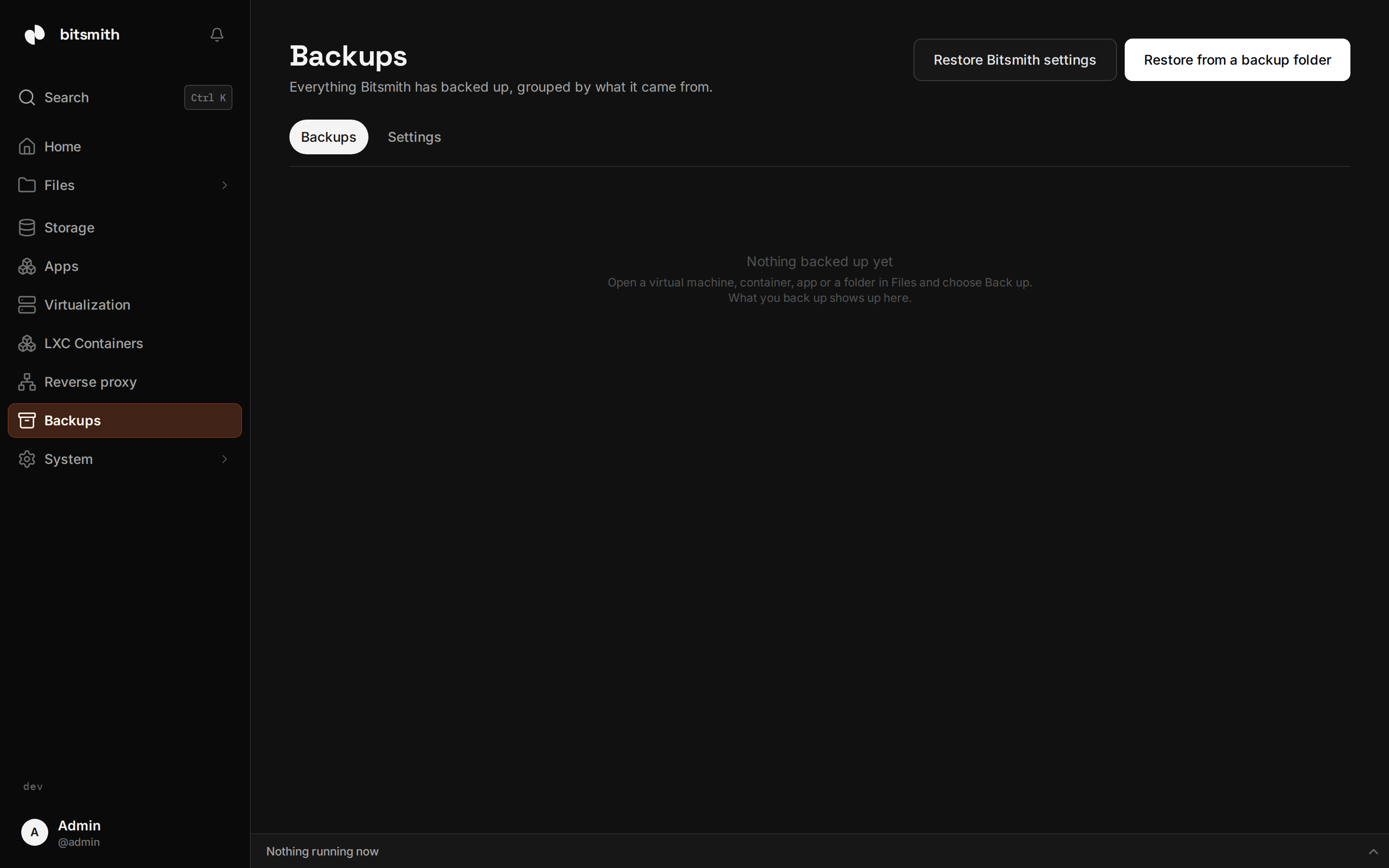 The Backups page