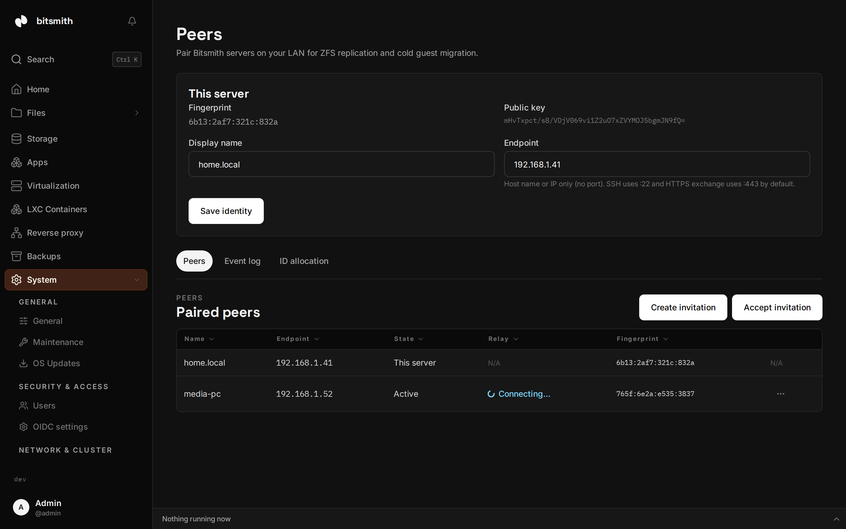 The Peers page in Bitsmith