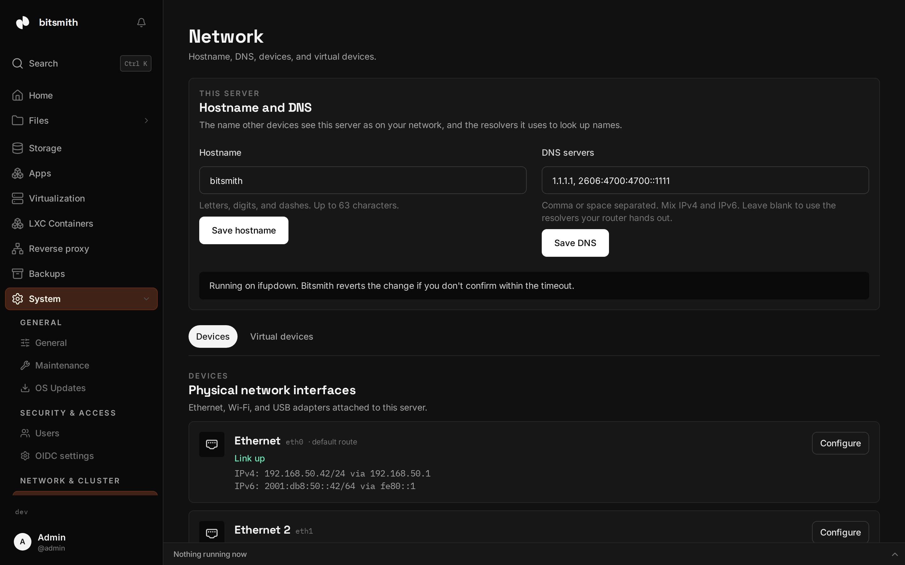The Network settings page in Bitsmith