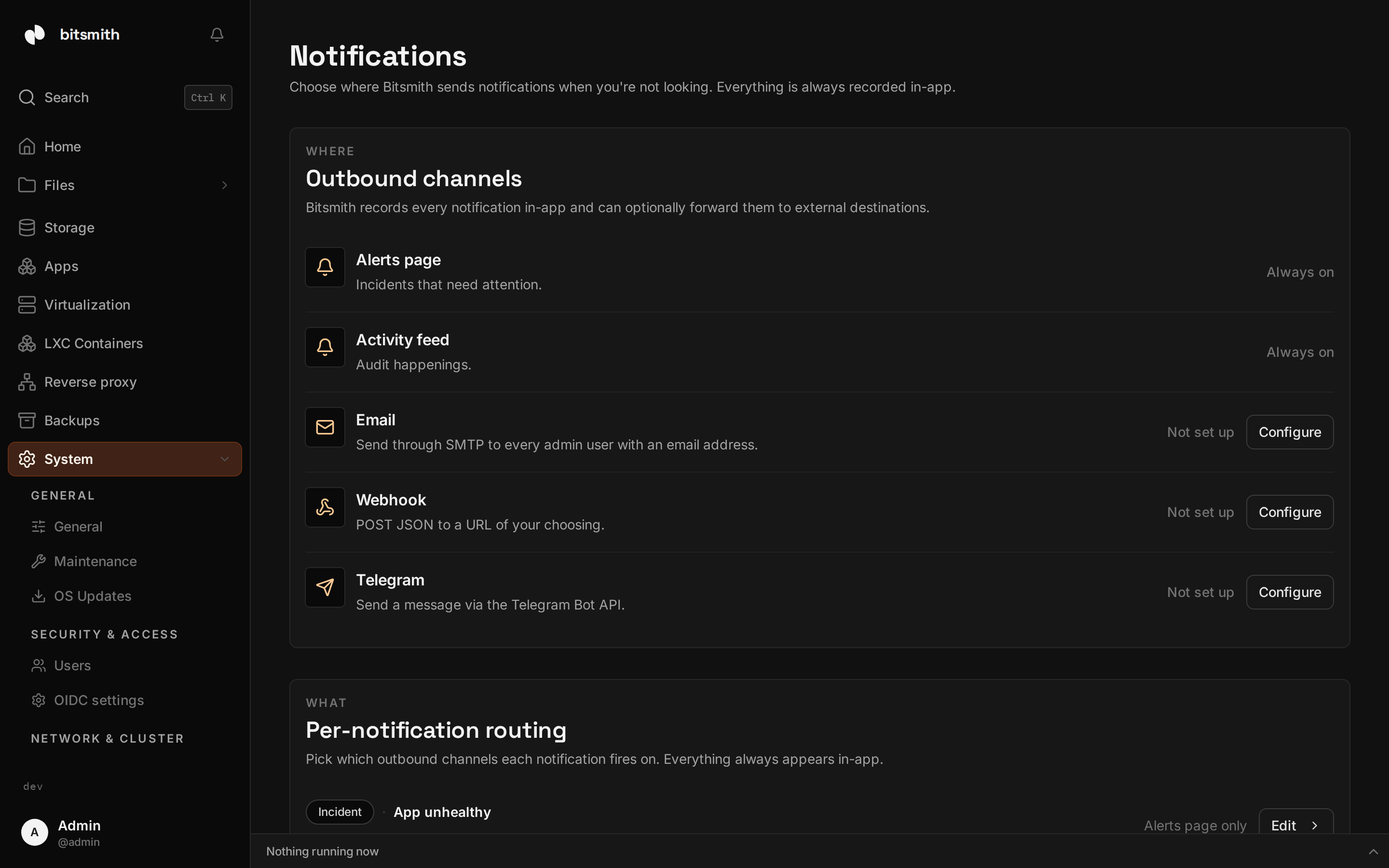 The Notifications settings page in Bitsmith