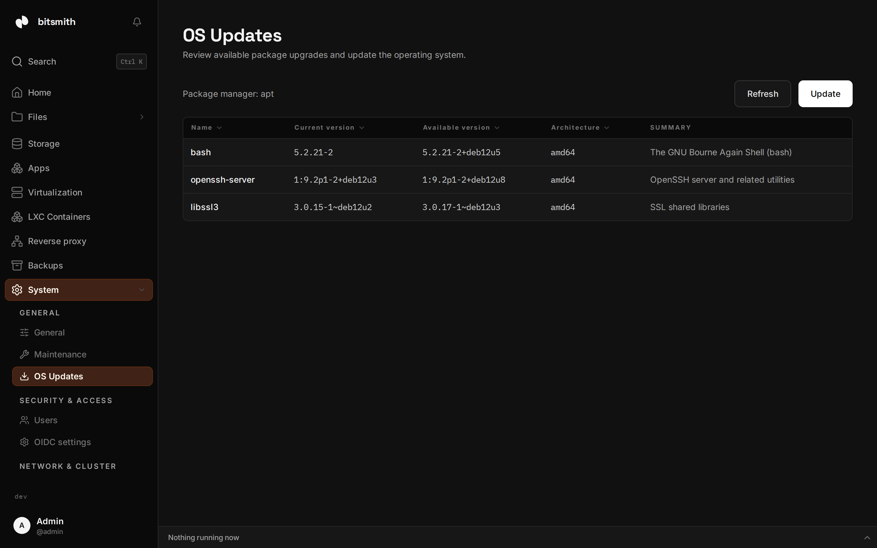 The OS Updates page in Bitsmith