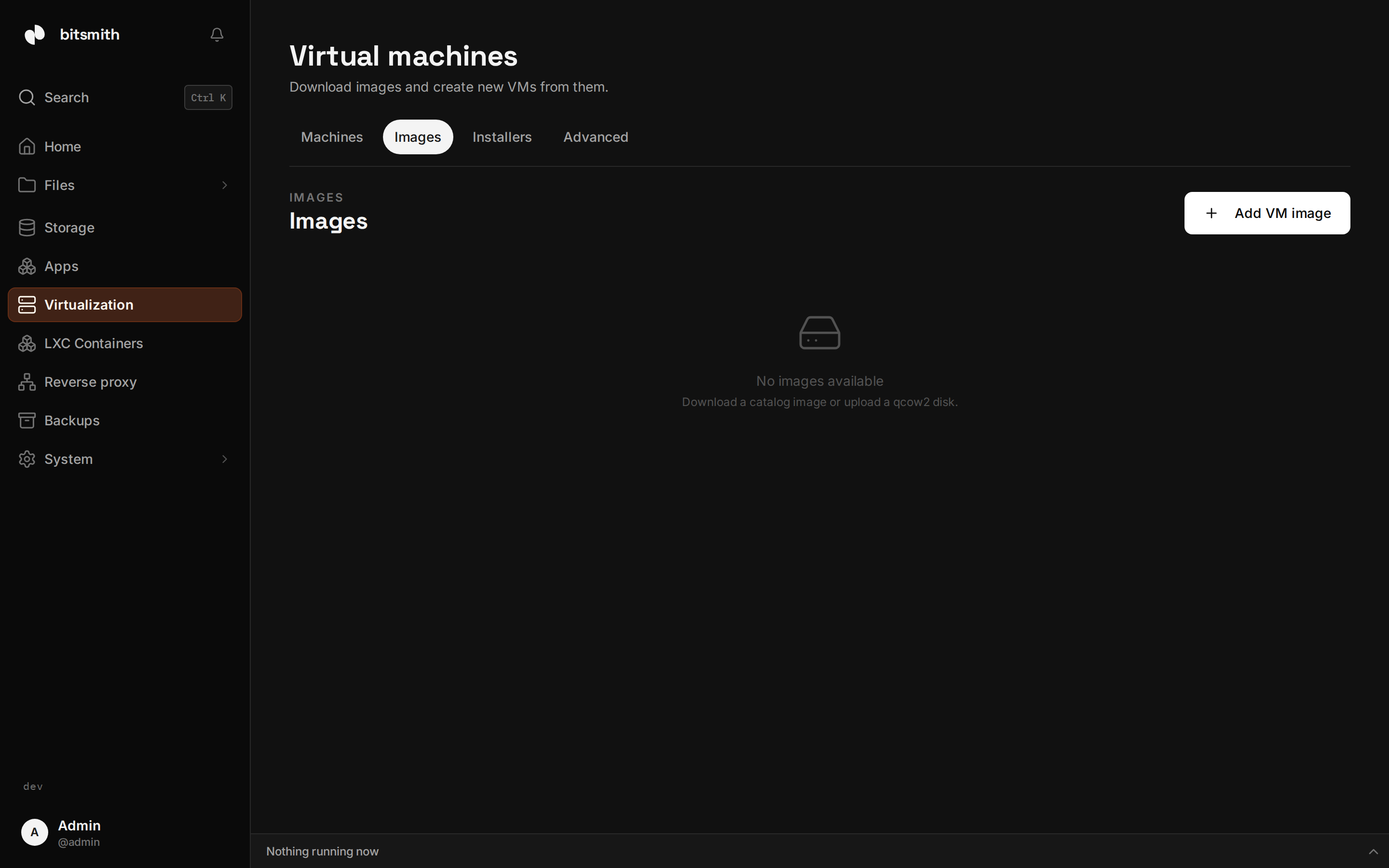 The VM images page showing the image catalog